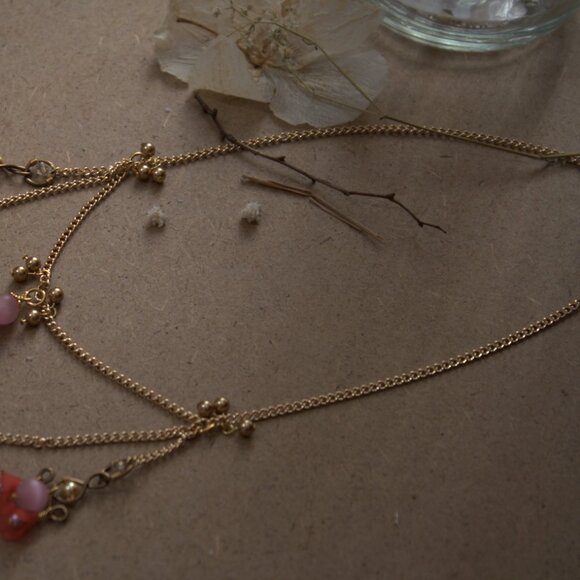 Brass Chain Pink Flower Necklace - Picture 5 of 5